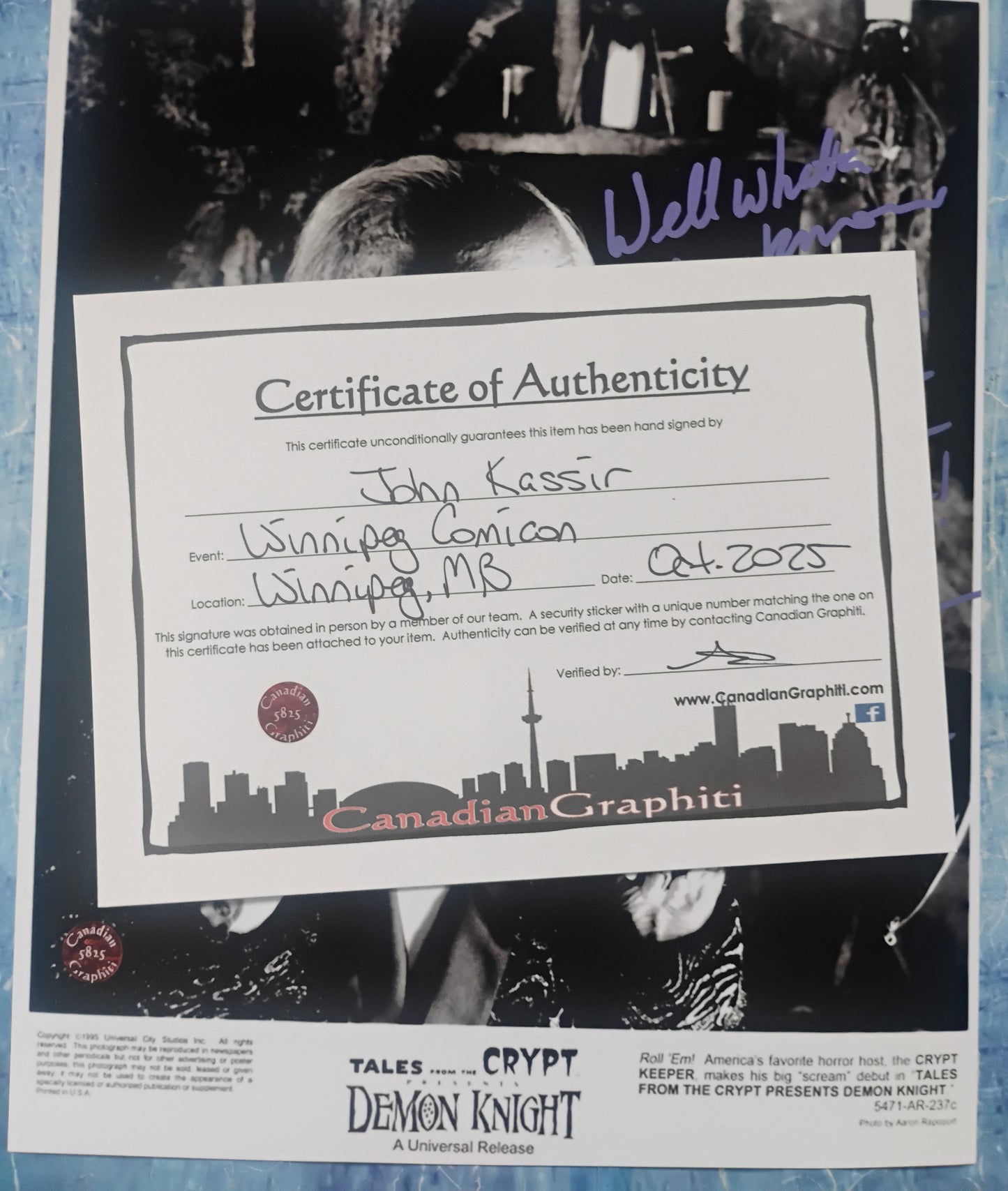 John Kassir Hand Signed Autograph 8x10 Photo COA Tales From The Crypt