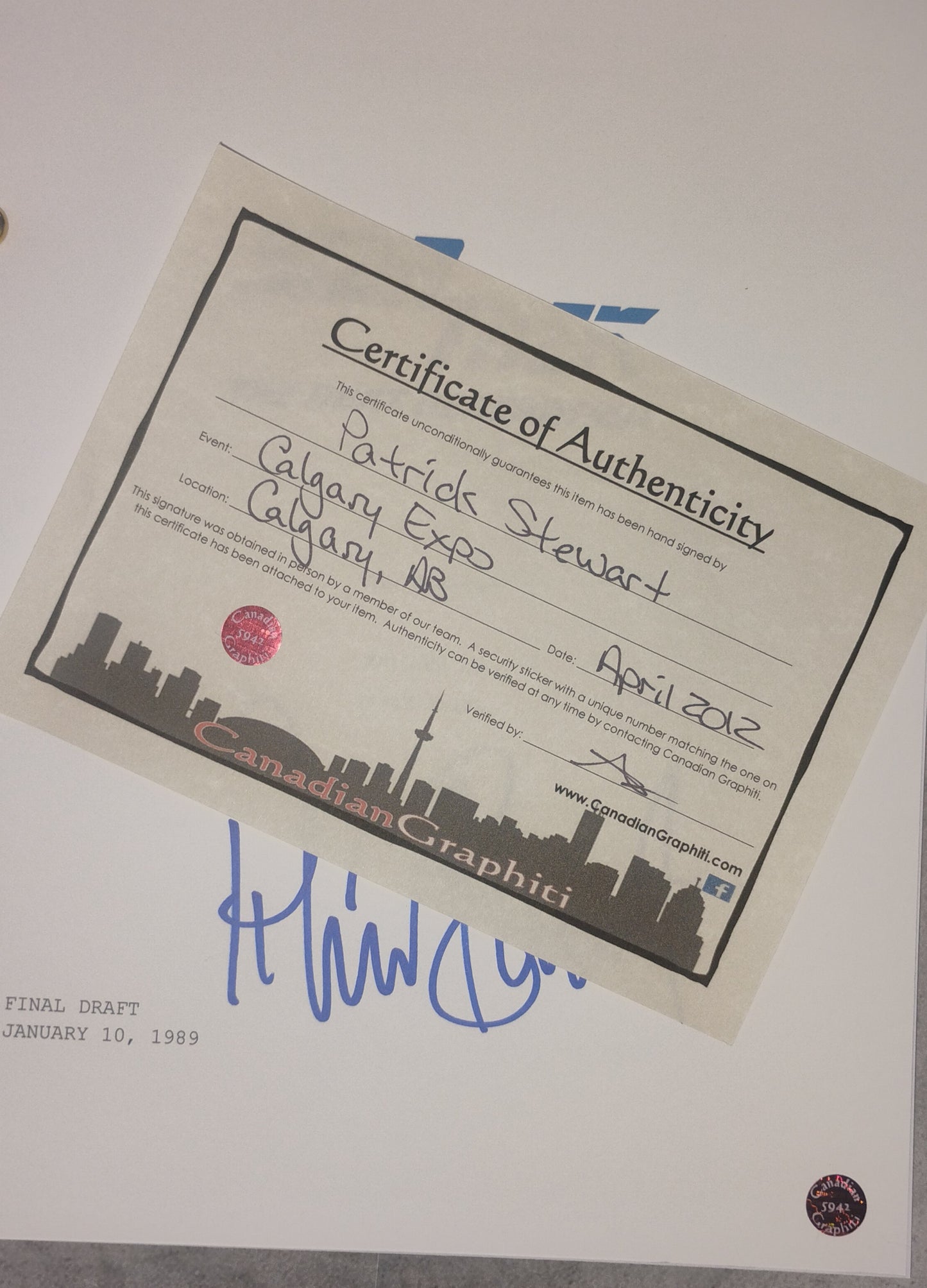 Patrick Stewart Hand Signed Autograph Star Trek The Next Generation Script COA