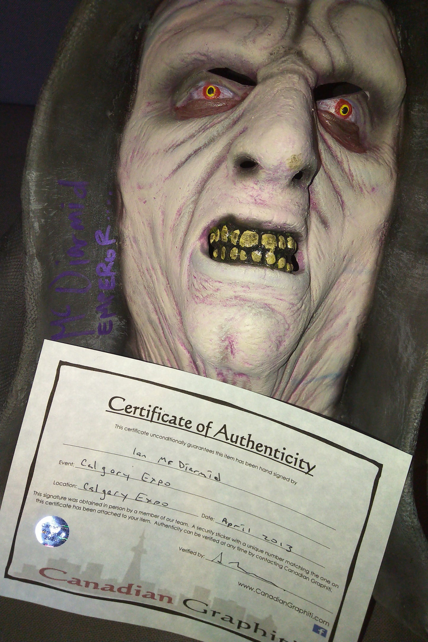 Ian McDiarmid Hand Signed Autograph Star Wars Emperor Mask