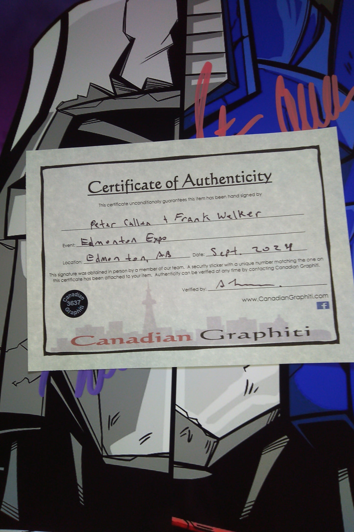 Peter Cullen & Frank Welker Hand Signed Autograph 11x14 Photo COA Transformers