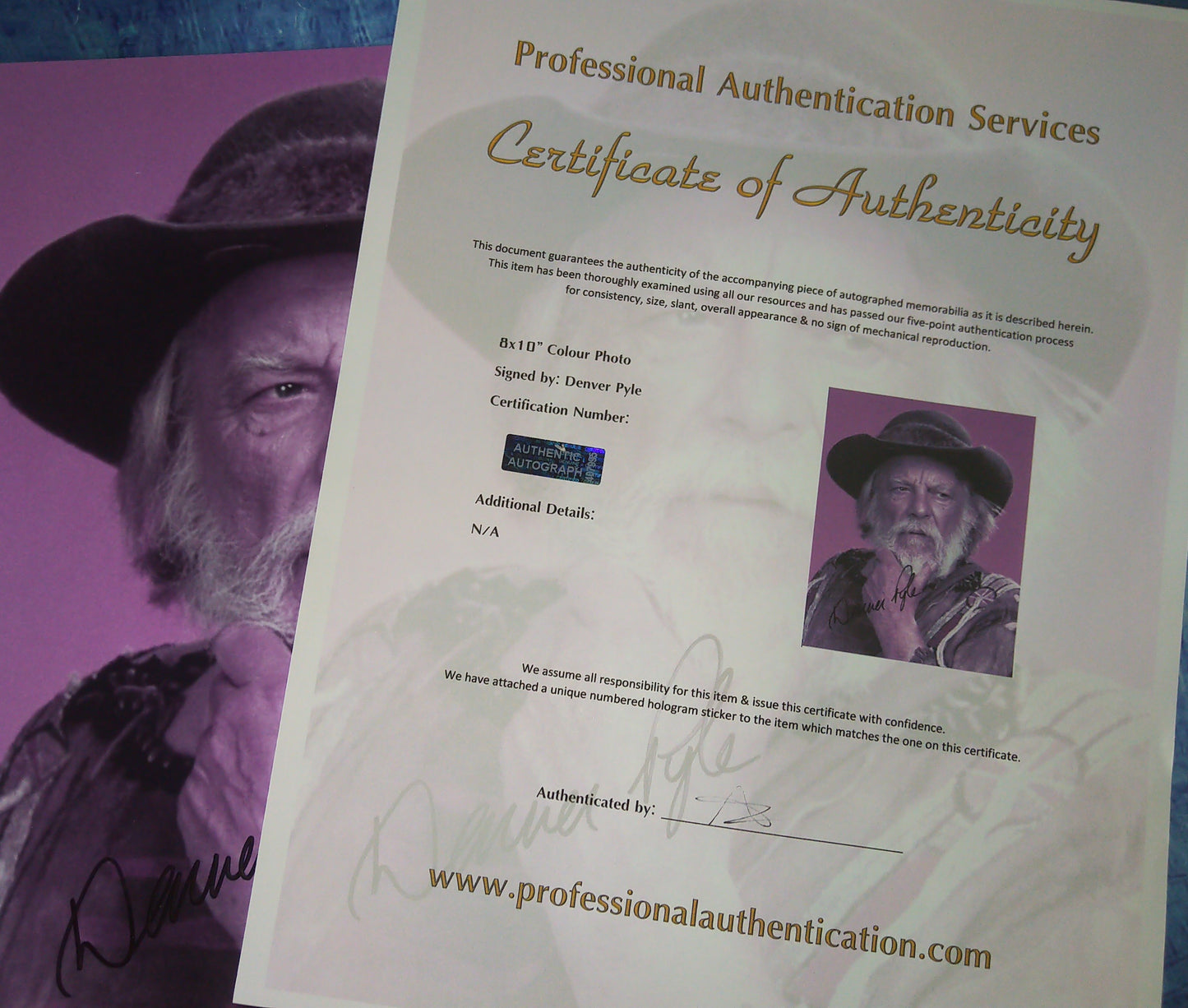 Denver Pyle Hand Signed Autograph 8x10 Photo COA Dukes Of Hazzard