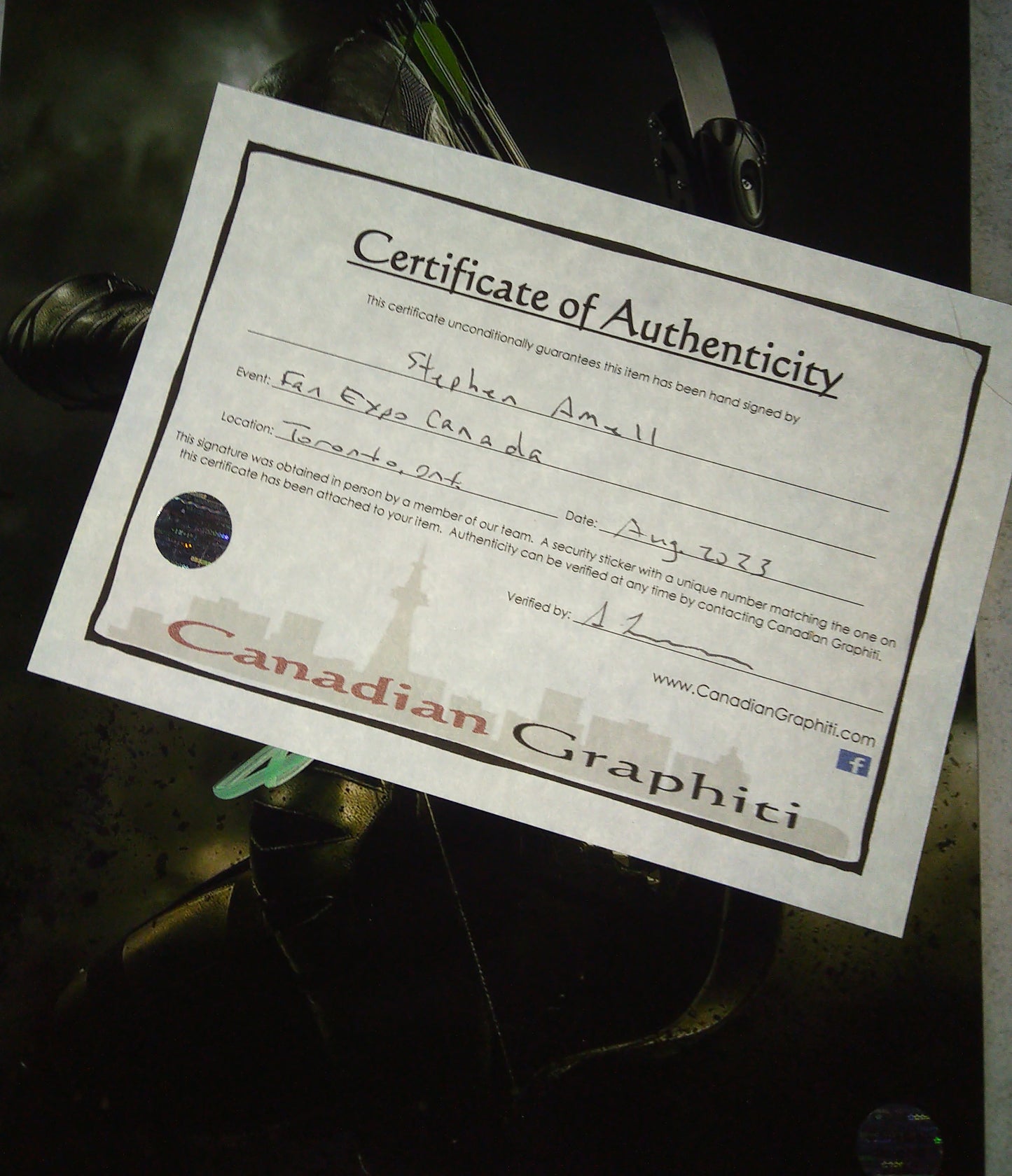 Stephen Amell Hand Signed Autograph 8x10 Photo COA Arrow