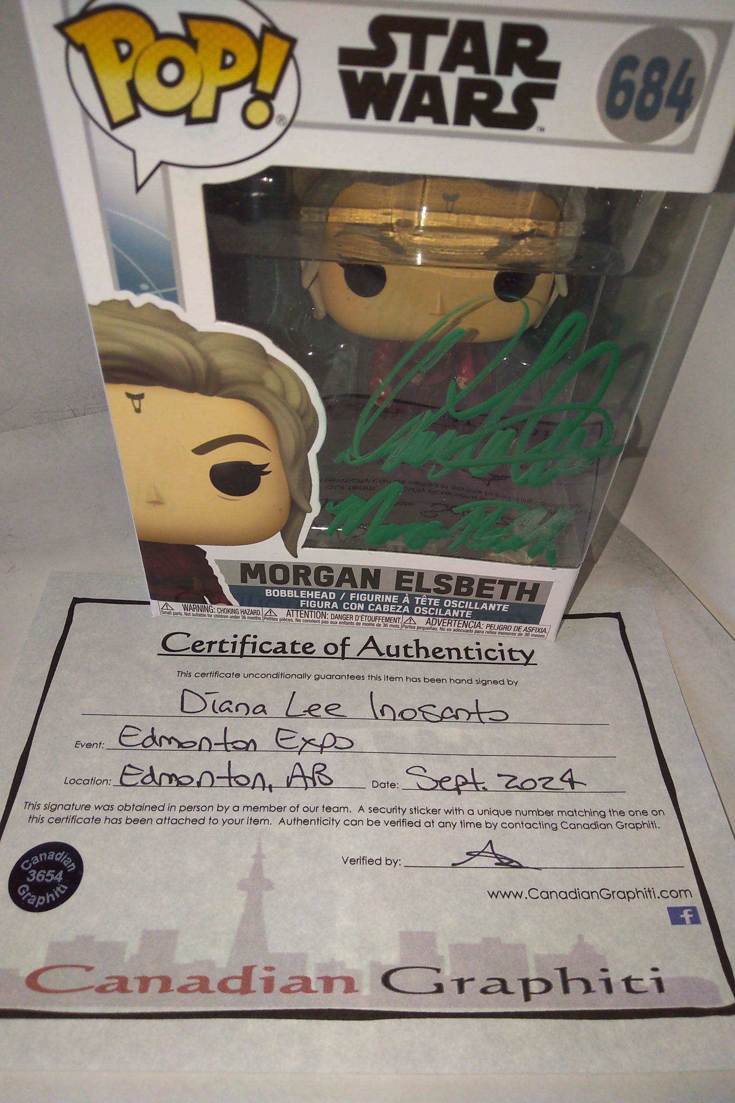 Diana Lee Inosanto Hand Signed Autograph Morgan Elsbeth Funko Pop COA Star Wars