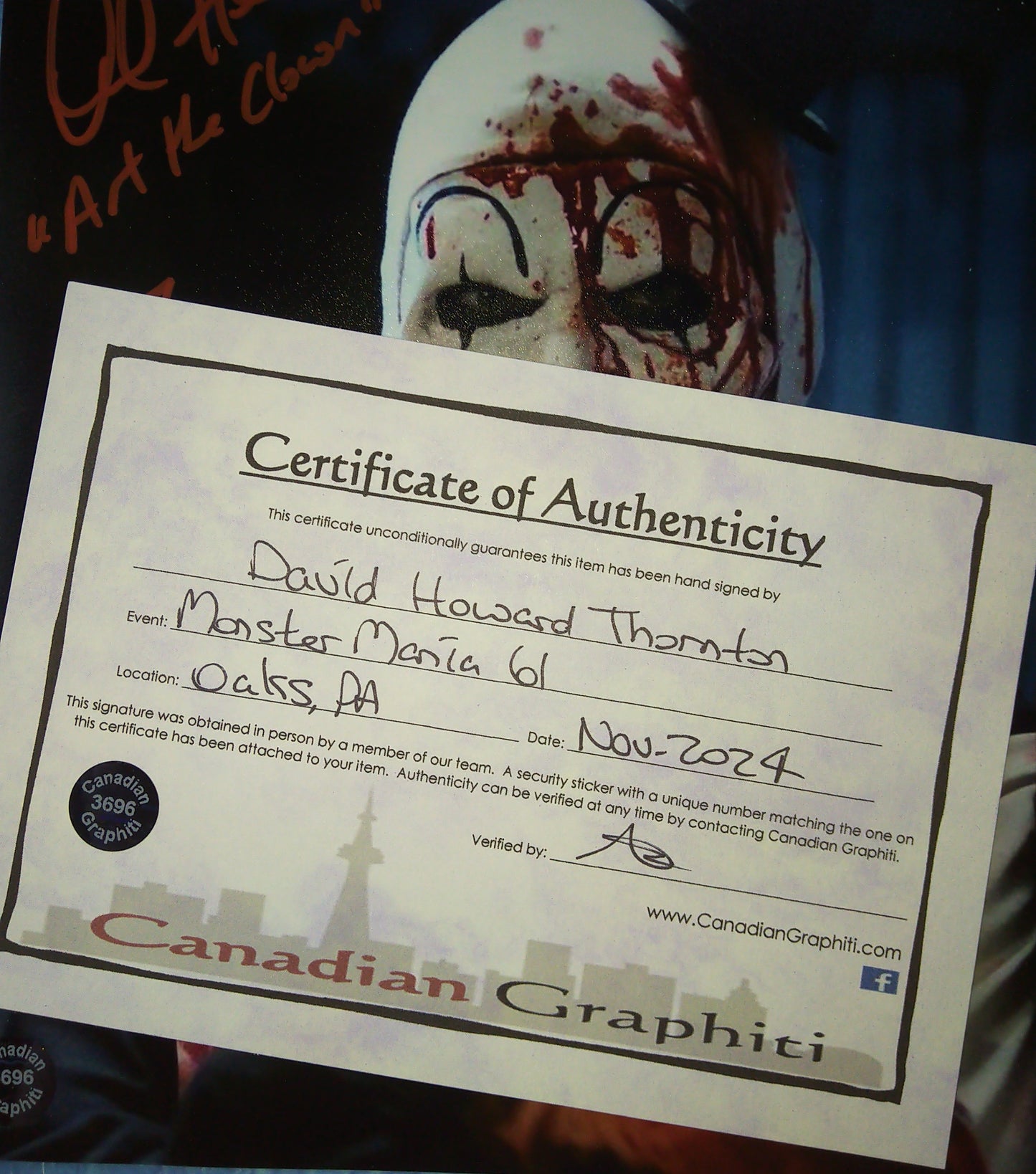 David Howard Thornton Hand Signed Autograph 8x10 Photo COA Art The Clown