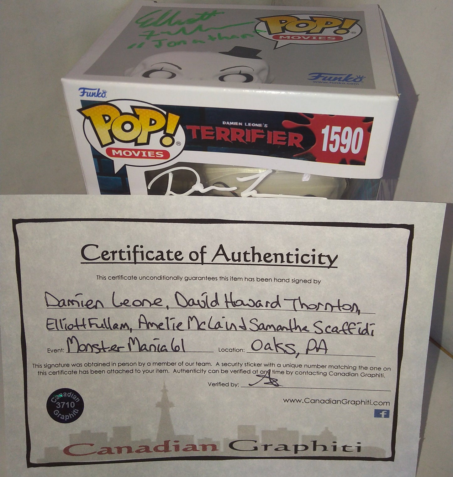 Terrifier 5x Cast Hand Signed Autograph Art The Clown Funko Pop COA