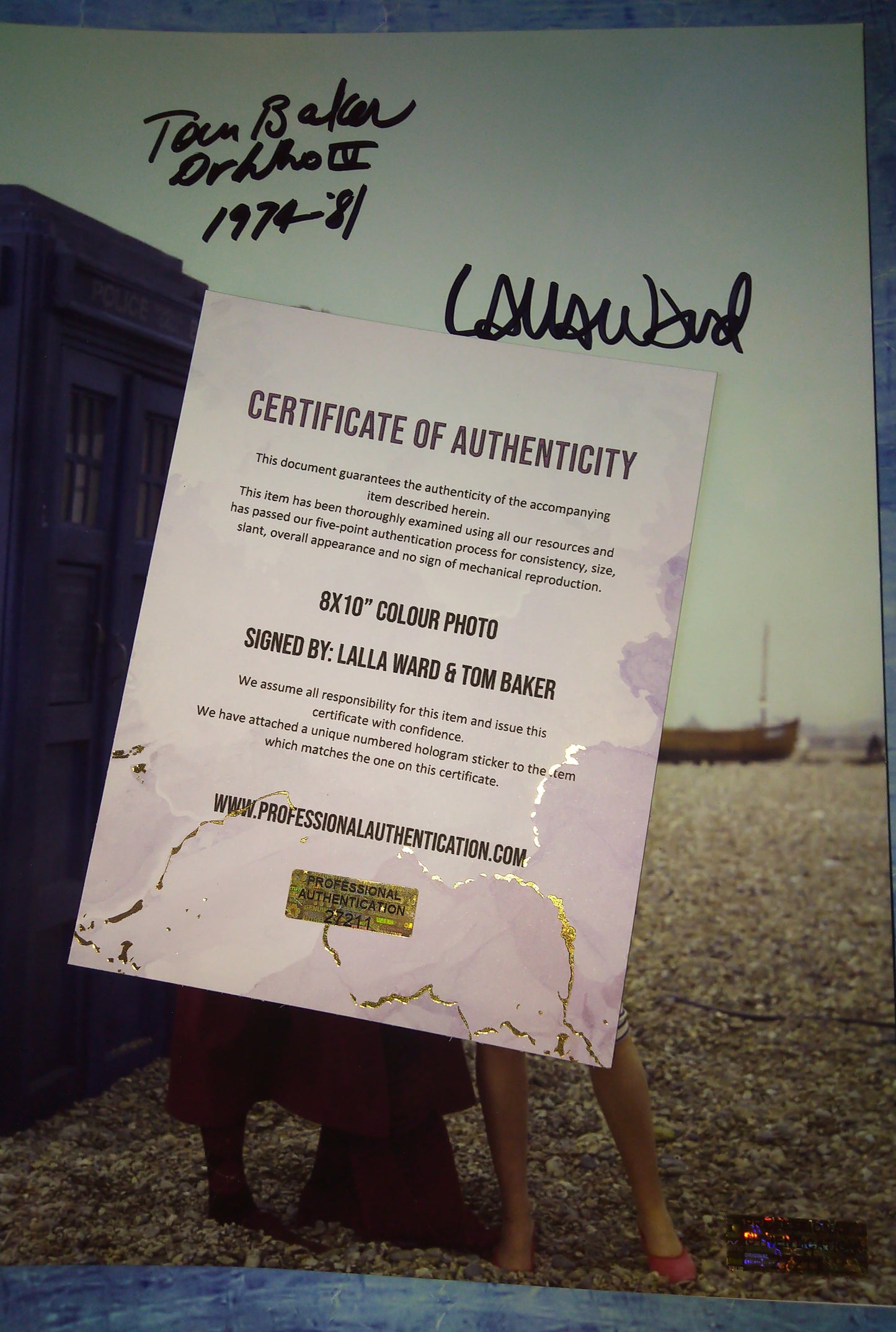 Lalla Ward & Tom Baker Hand Signed Autograph 8x10 Photo COA Doctor Who