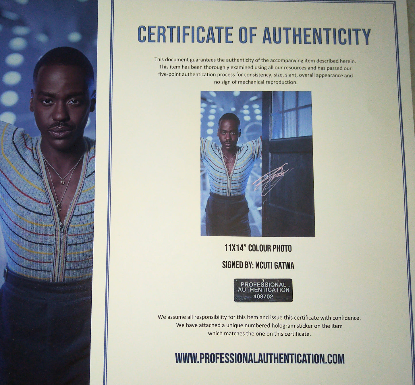 Ncuti Gatwa Hand Signed Autograph 11x14 Photo COA Doctor Who