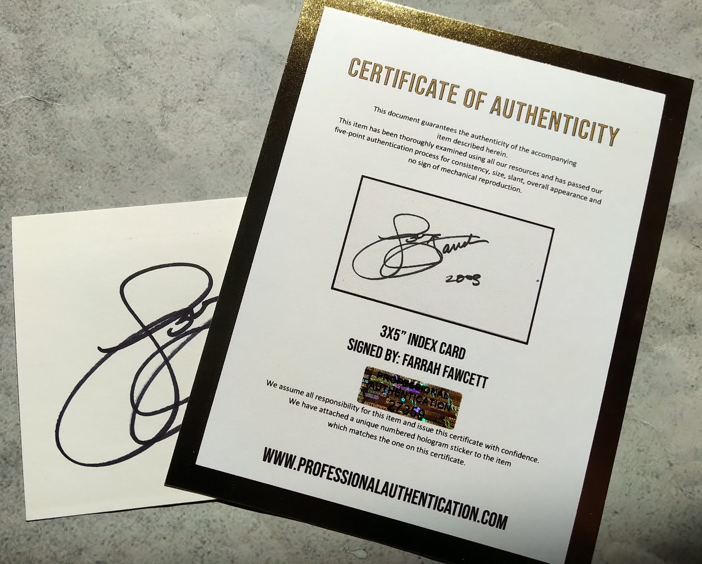 Farrah Fawcett Hand Signed Autograph Index Card COA