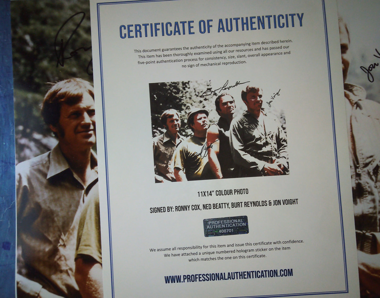 Deliverance Cast Hand Signed Autograph 11x14 Photo COA Burt Reynolds, Ned Beatty, Ronny Cox & Jon Voight