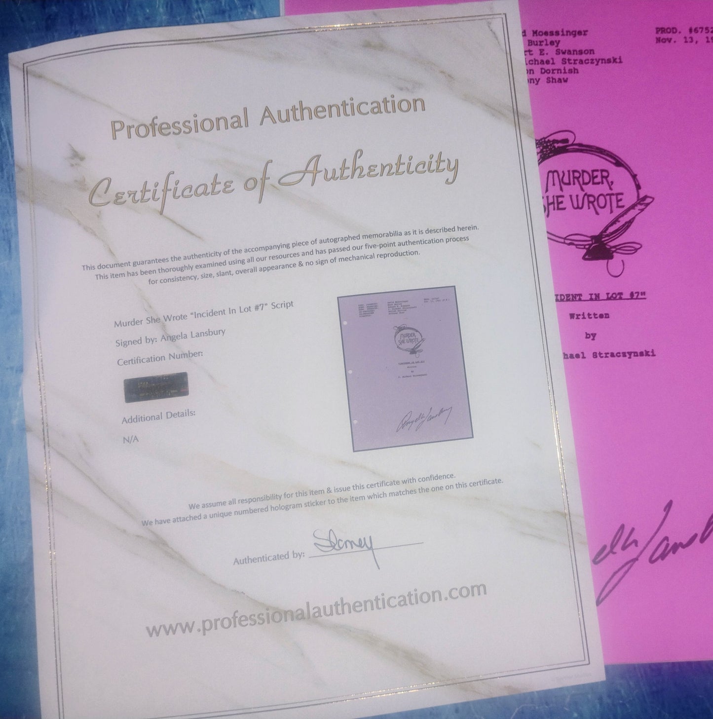 Angela Lansbury Hand Signed Autograph Murder She Wrote Script COA