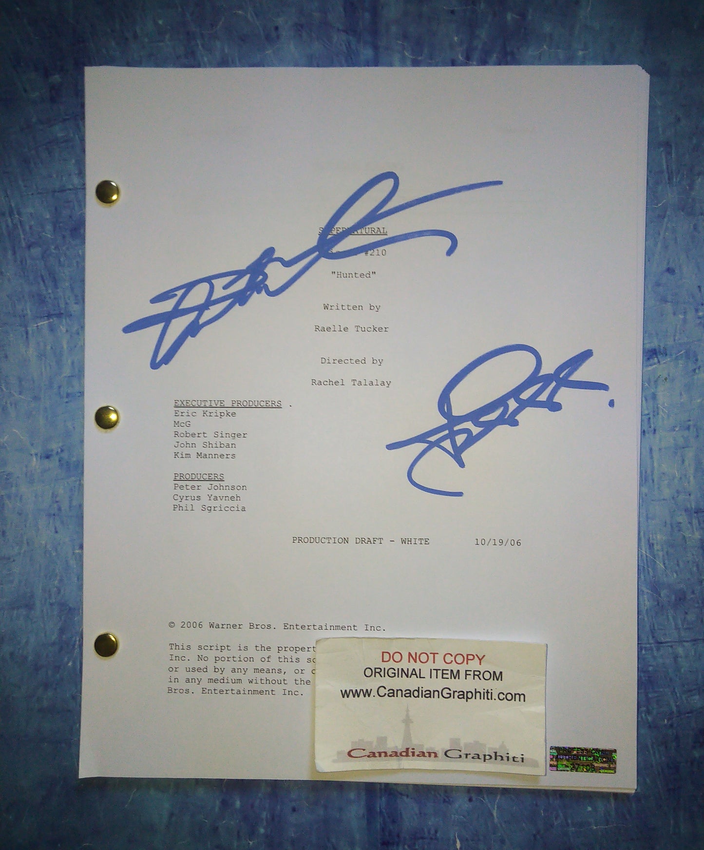 Jensen Ackles & Jared Padalecki Hand Signed Autograph Supernatural Script COA