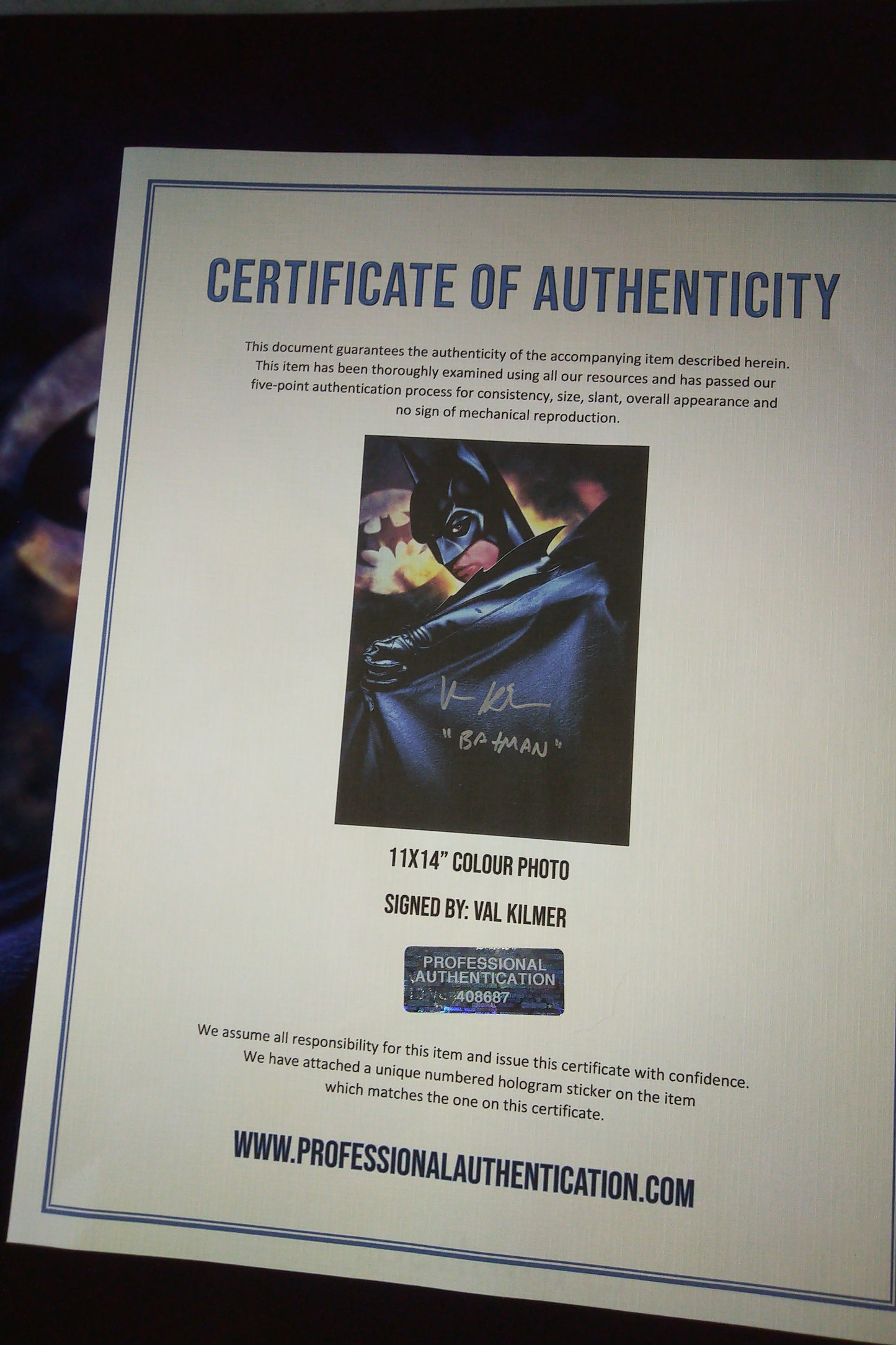 Val Kilmer Hand Signed Autograph 11x14 Photo COA Batman Forever