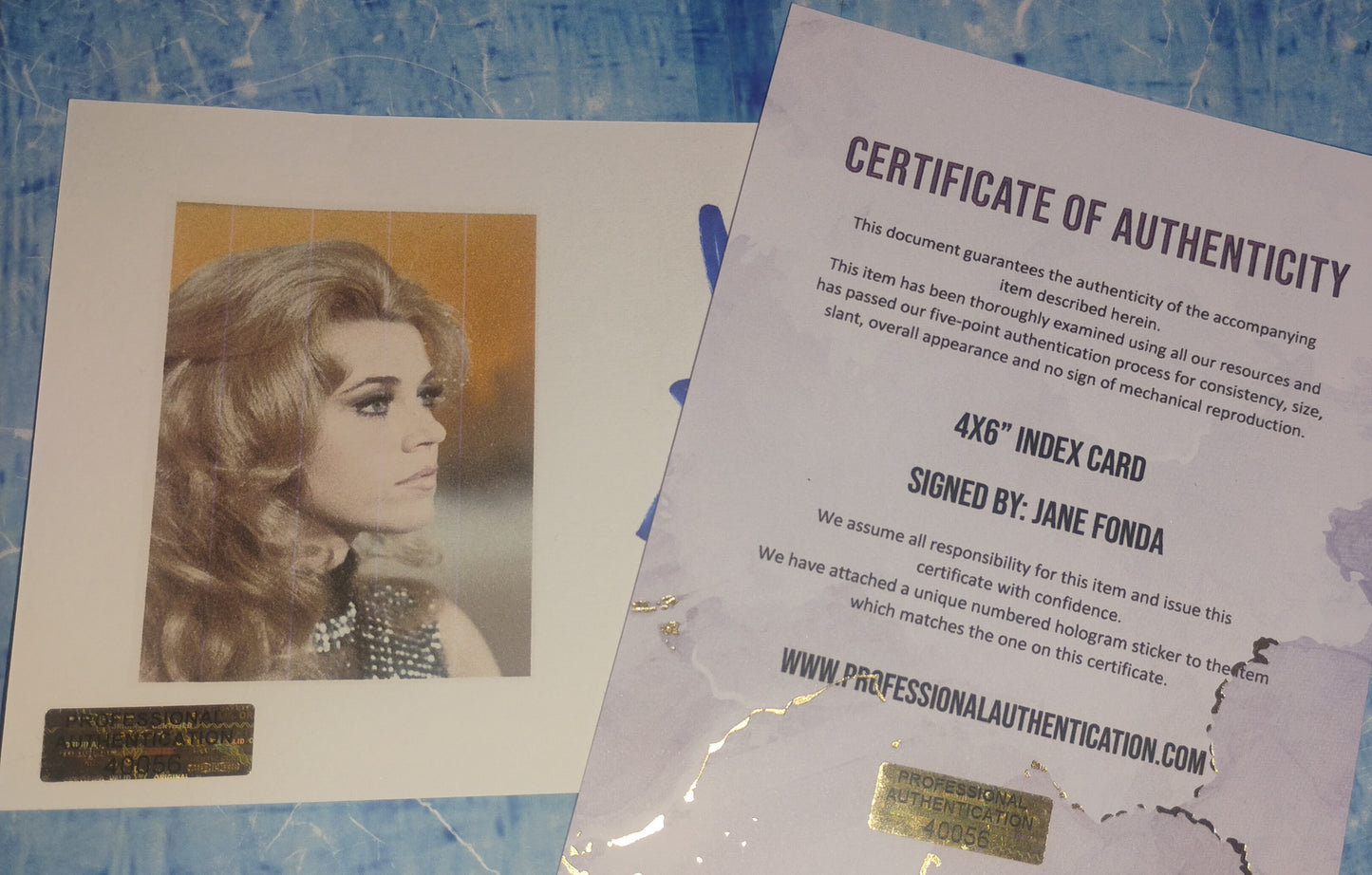 Jane Fonda Hand Signed Autograph Index Card COA