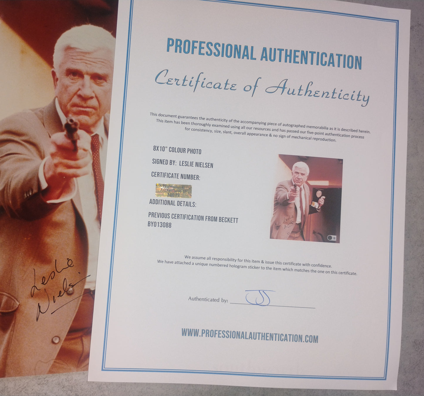 Leslie Nielsen Hand Signed Autograph 8x10 Photo BAS COA The Naked Gun
