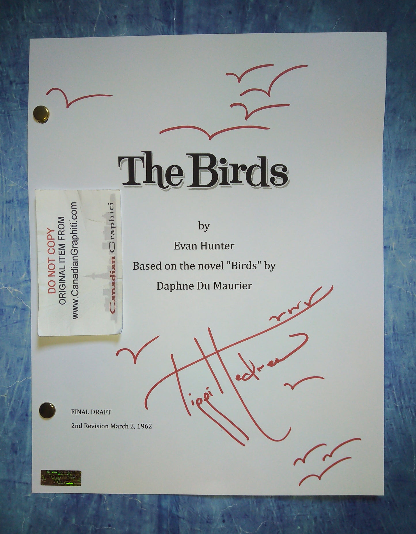 Tippi Hedren Hand Signed Autograph The Birds Script COA