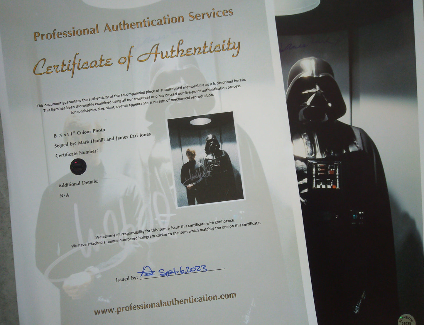 James Earl Jones & Mark Hamill Hand Signed Autograph Photo COA Star Wars