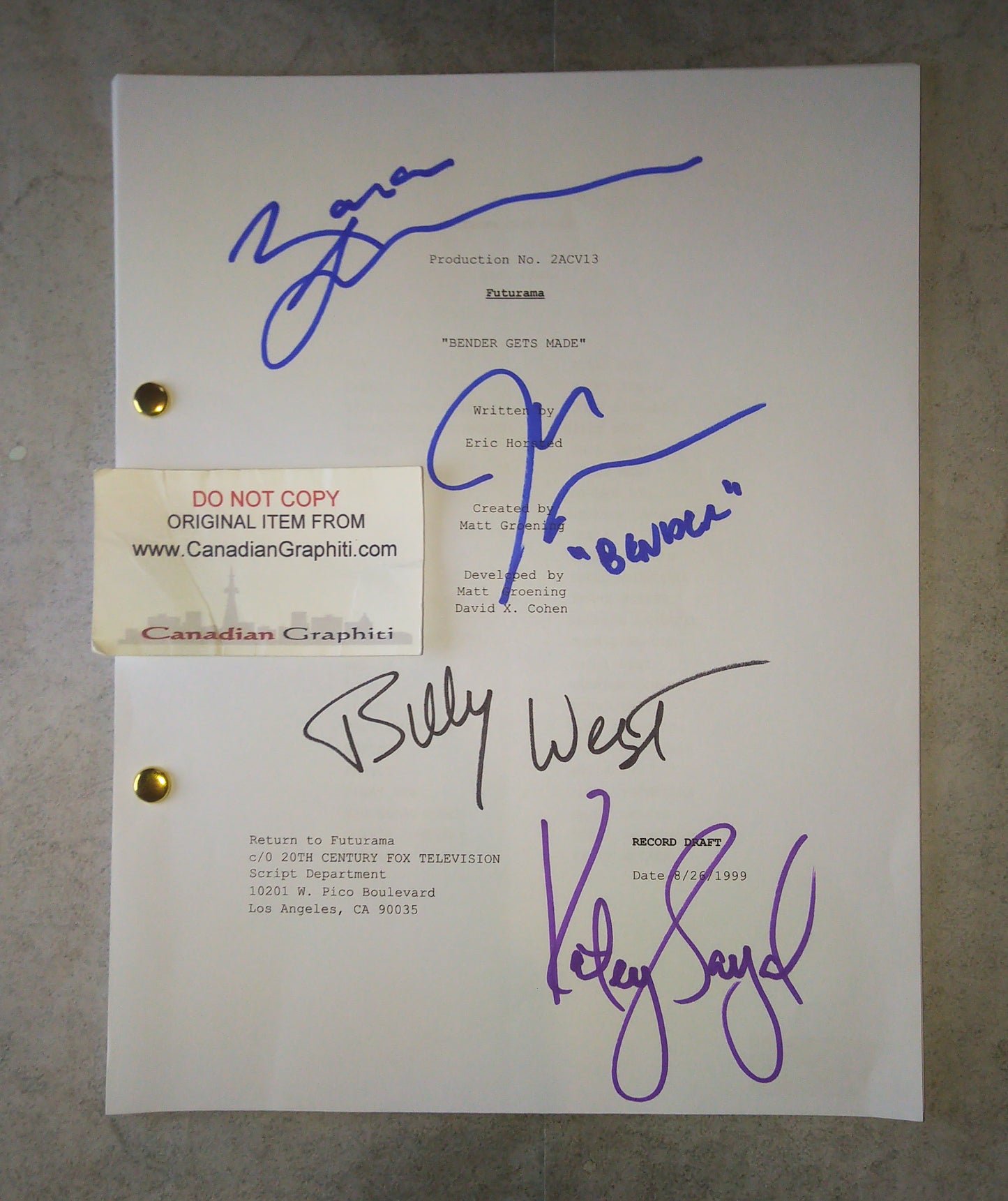 Futurama 4x Cast Hand Signed Autograph Script COA