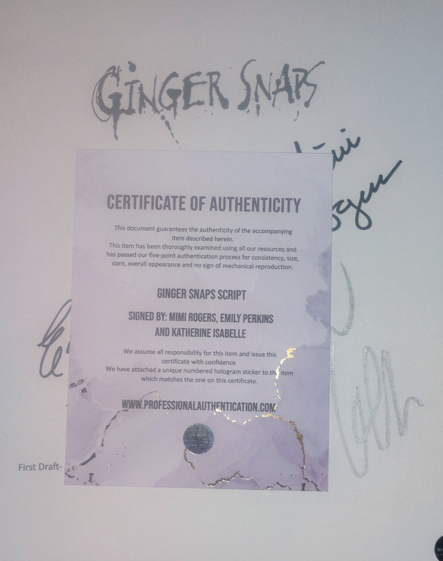 Ginger Snaps Cast Hand Signed Autograph Script Hand Signed Autograph COA Katherine Isabelle, Emily Perkins & Mimi Rogers