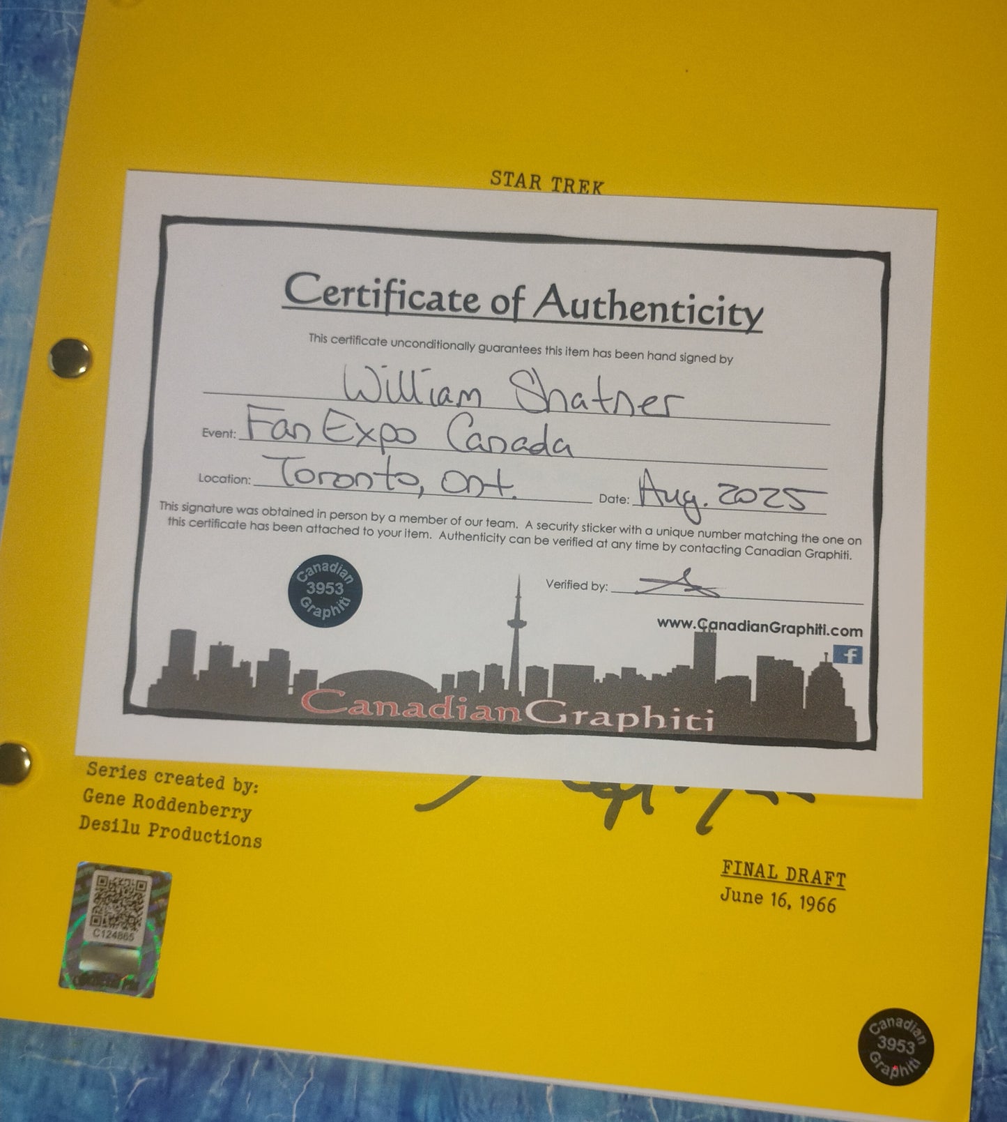 William Shatner Hand Signed Autograph Star Trek Script OPix COA