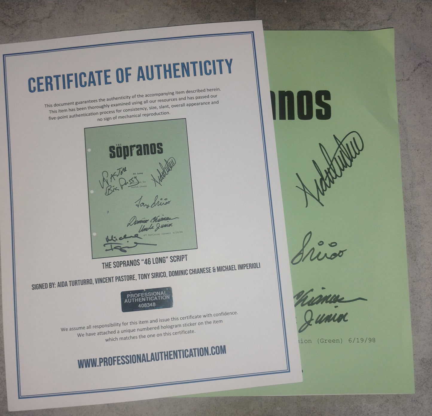 The Sopranos 5x Cast Hand Signed Autograph Script COA Dominic Chianese, Tony Sirico, Vincent Pastore