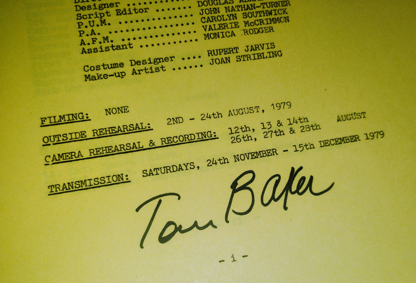 Tom Baker Hand Signed Autograph Doctor Who Script COA