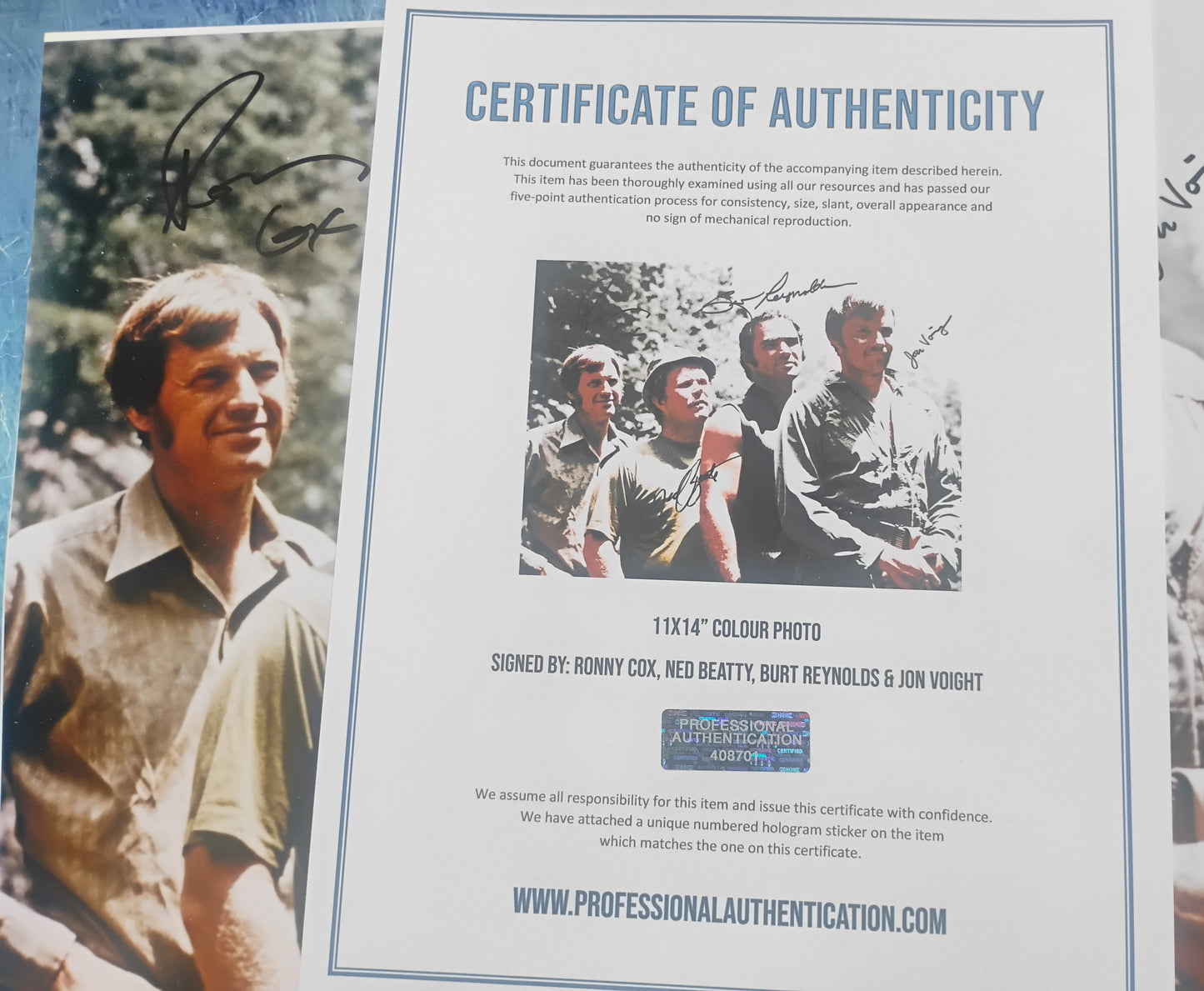Deliverance Cast Hand Signed Autograph 11x14 Photo COA Burt Reynolds, Ned Beatty, Ronny Cox & Jon Voight