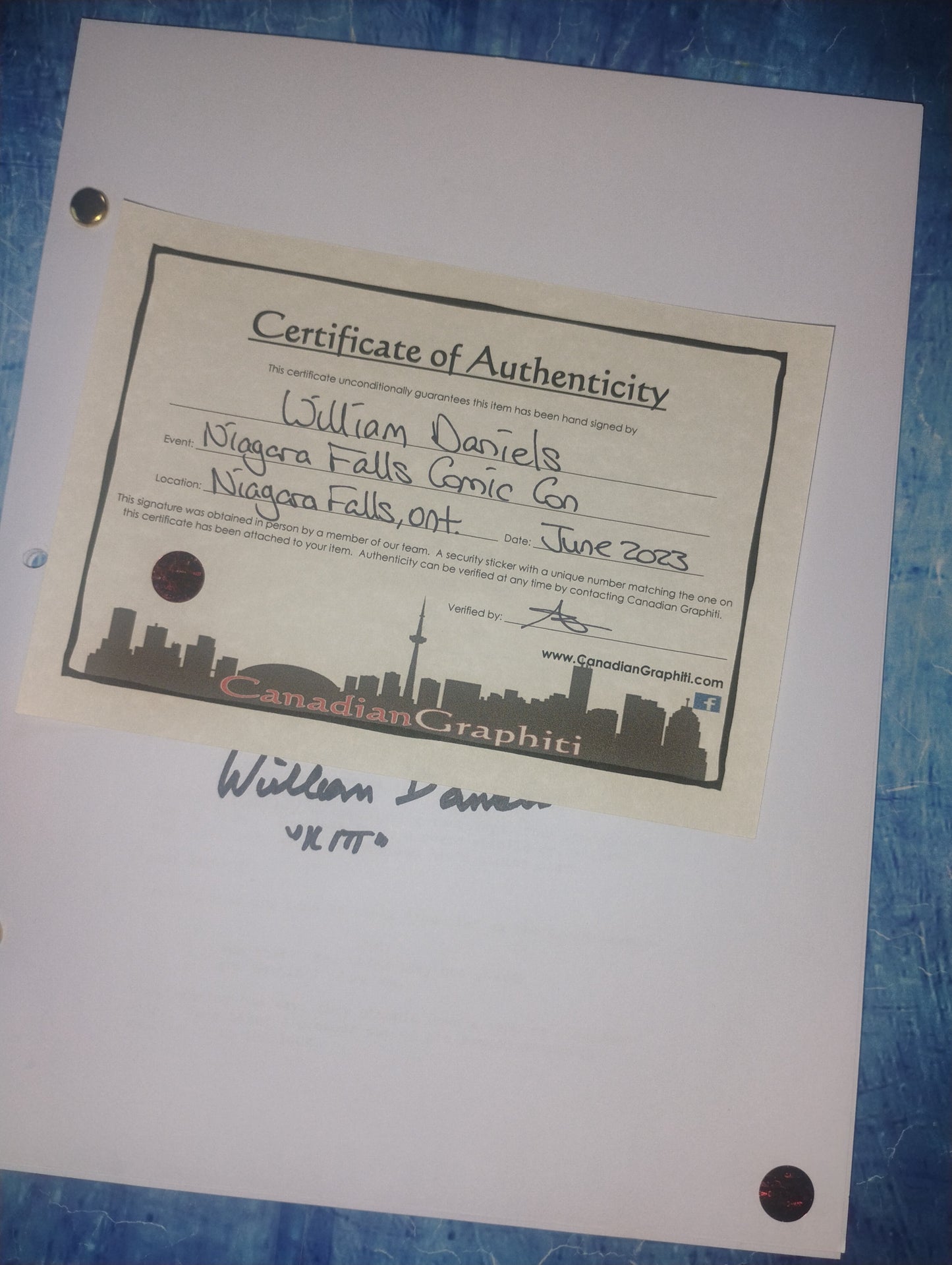 William Daniels Hand Signed Autograph Knight Rider Script COA