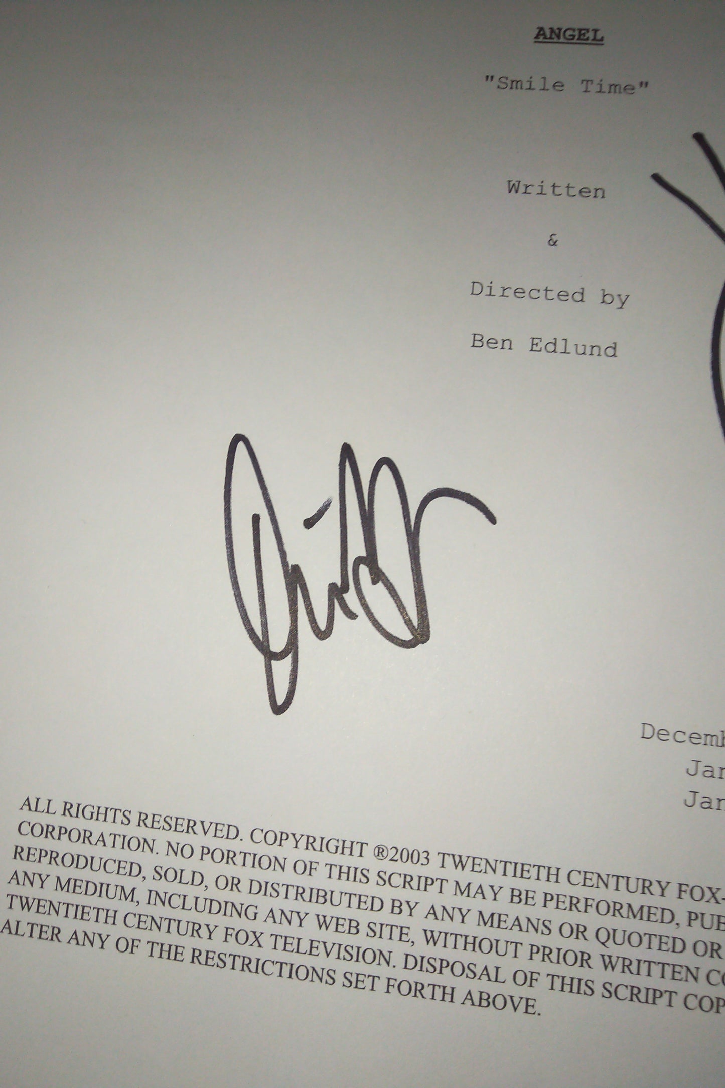 David Boreanaz & James Marsters Hand Signed Autograph Angel Script COA