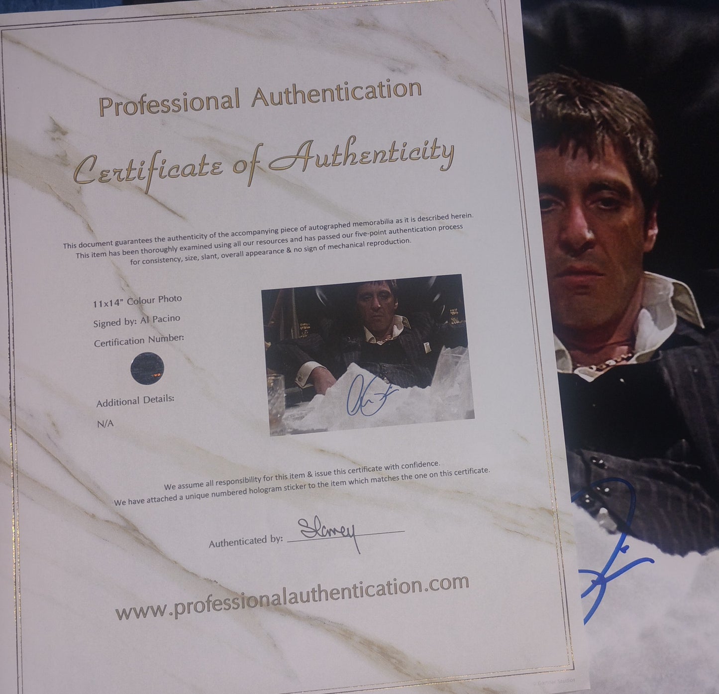 Al Pacino Hand Signed Autograph 11x14 Photo COA Scarface