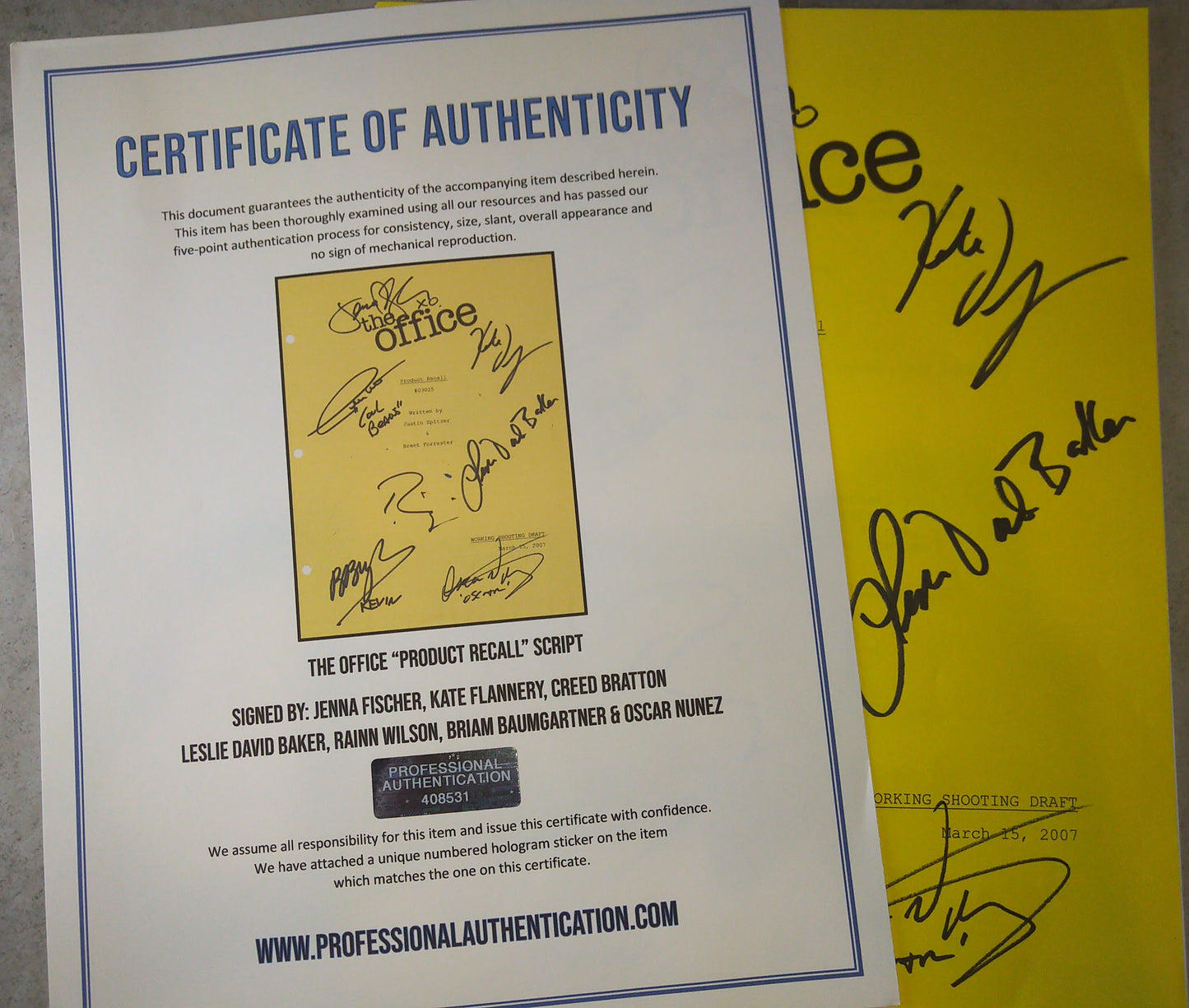 The Office 7x Cast Hand Signed Autograph Script COA