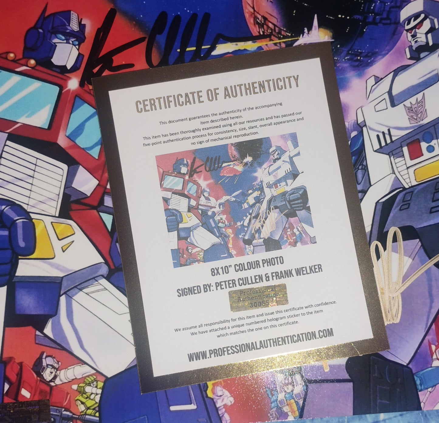 Peter Cullen & Frank Welker Hand Signed Autograph 8x10 Photo COA Transformers