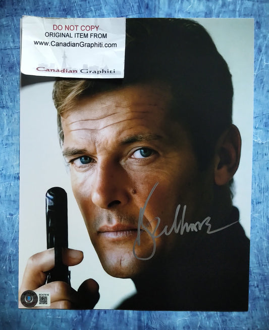 Roger Moore Hand Signed Autograph 8x10 Photo BAS COA James Bond