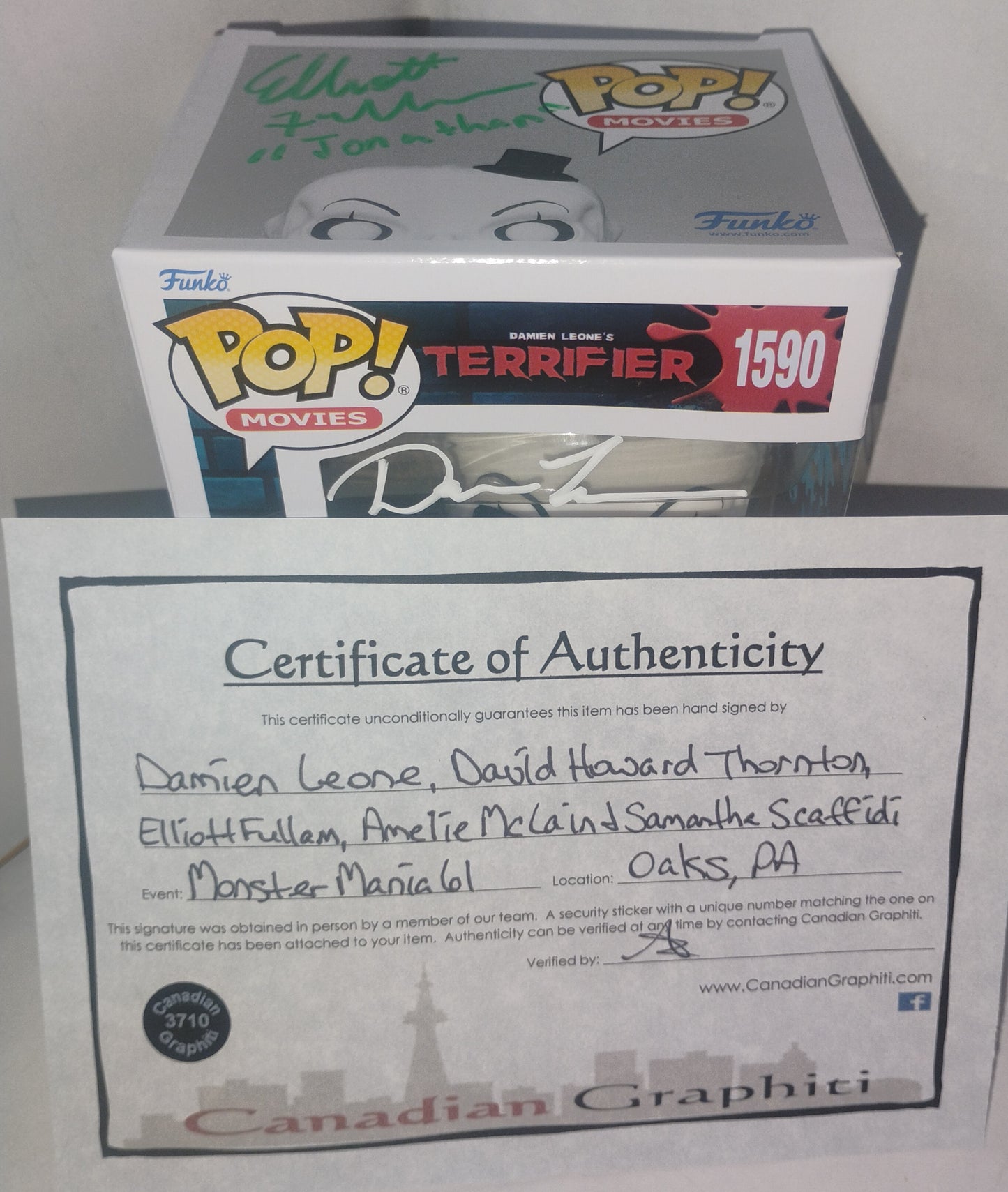Terrifier 5x Cast Hand Signed Autograph Art The Clown Funko Pop COA David Howard Thornton