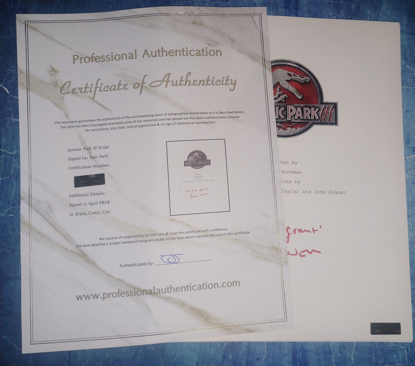 Sam Neill Hand Signed Autograph Jurassic Park 3 Script COA