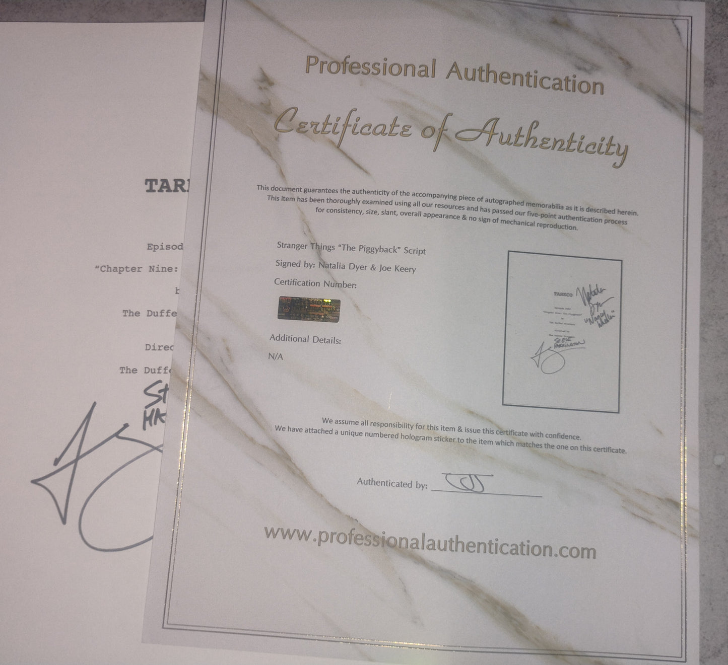 Joe Keery & Natalia Dyer Hand Signed Autograph Stranger Things Script COA