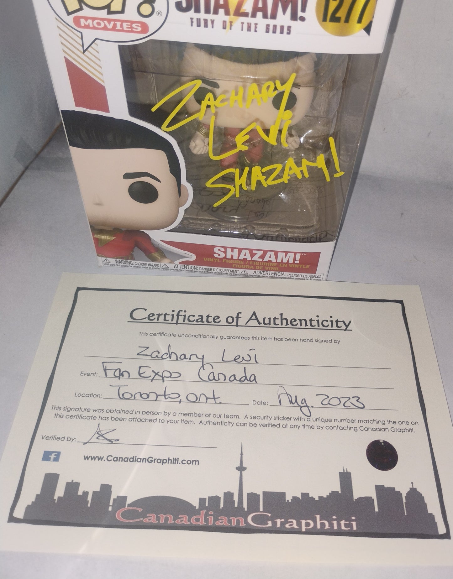 Zachary Levi Hand Signed Autograph Shazam Funko Pop COA