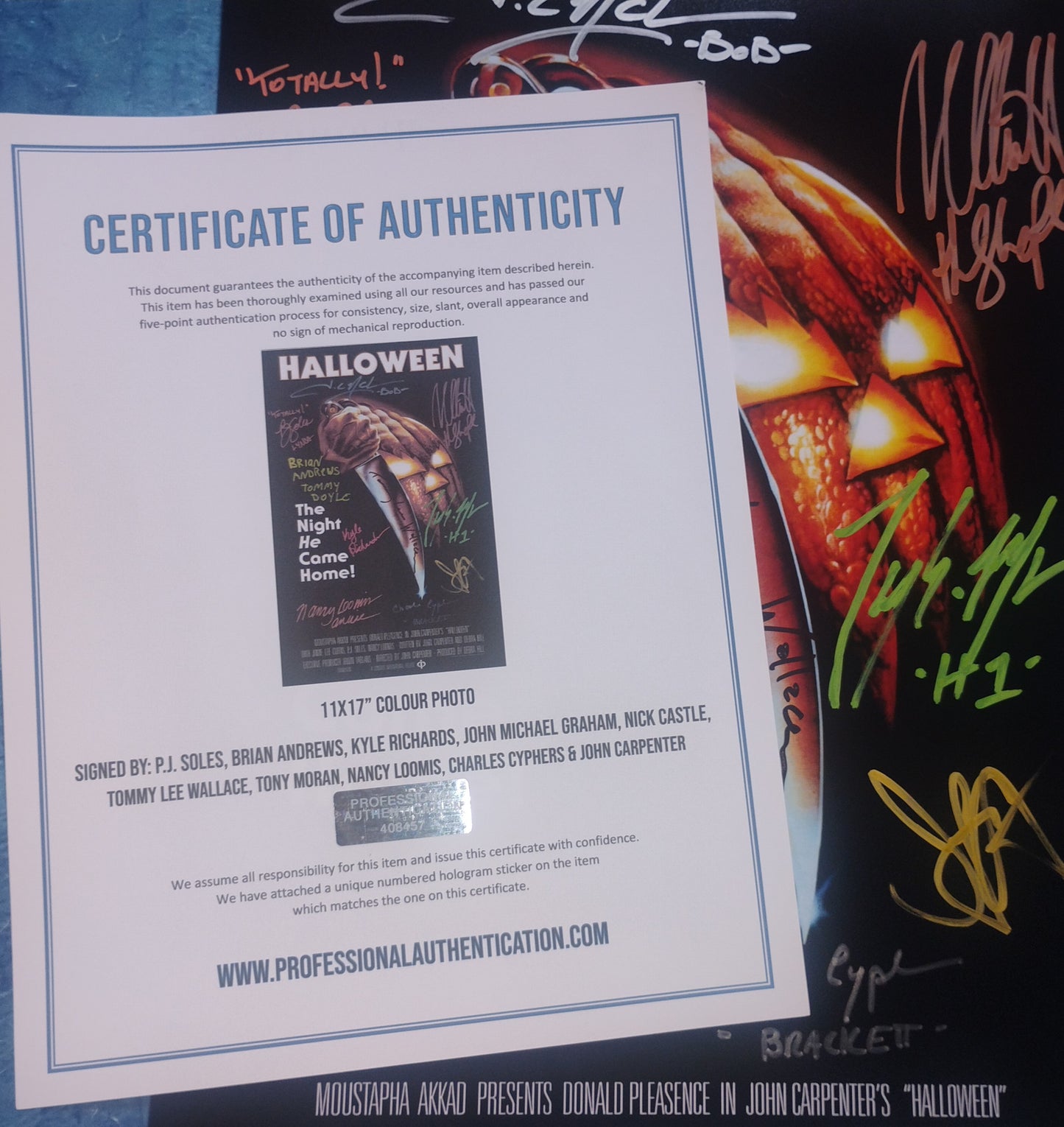Halloween 10x Cast Hand Signed Autograph Photo COA John Carpenter, Nick Castle