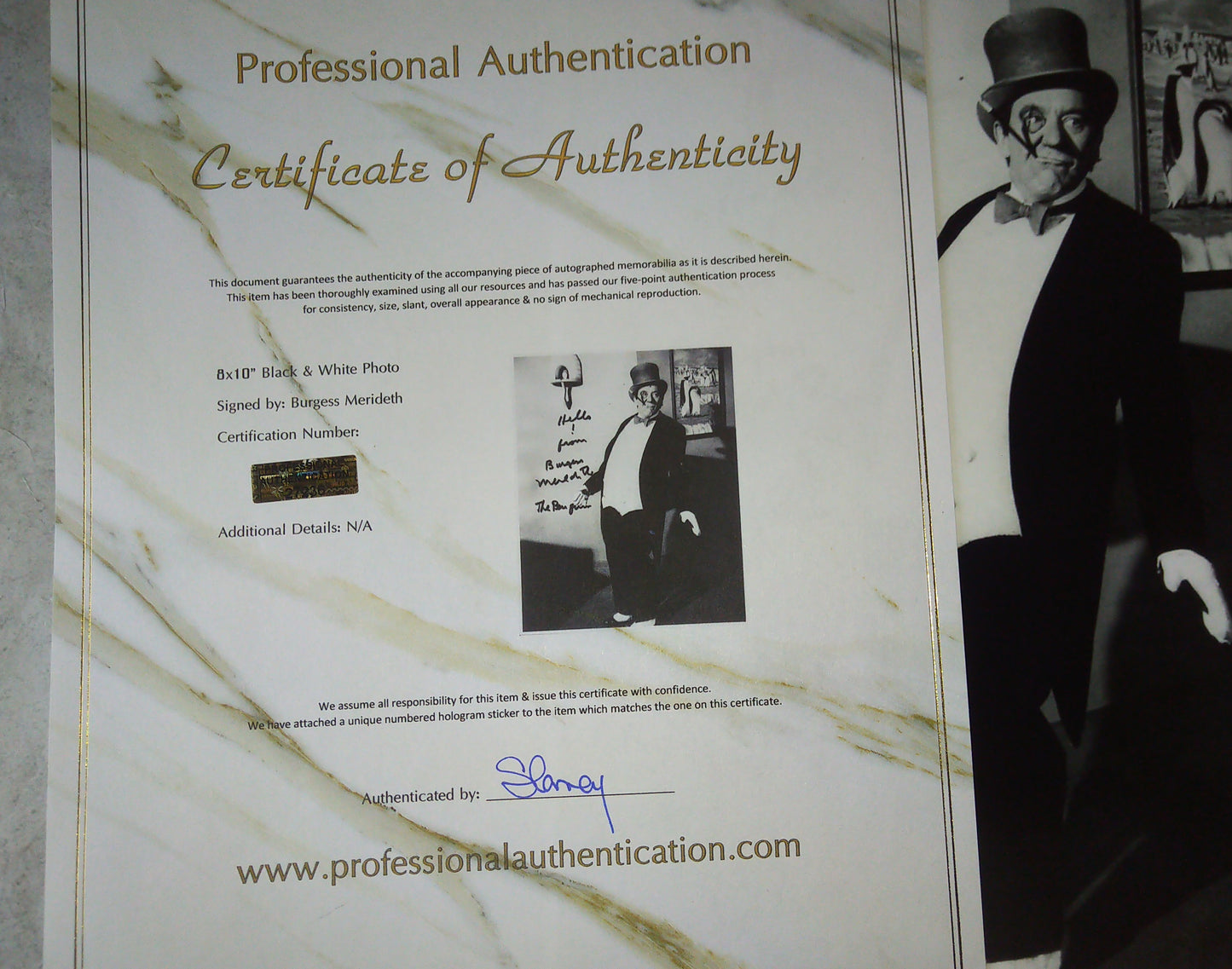 Burgess Merideth Hand Signed Autograph 8x10 Photo COA Batman