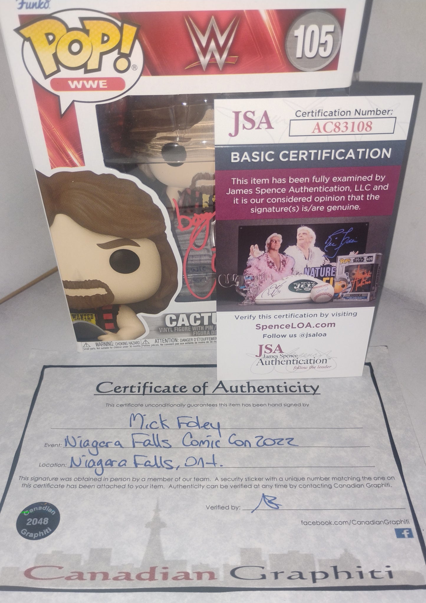Mick Foley Hand Signed Autograph Cactus Jack Funko Pop JSA COA