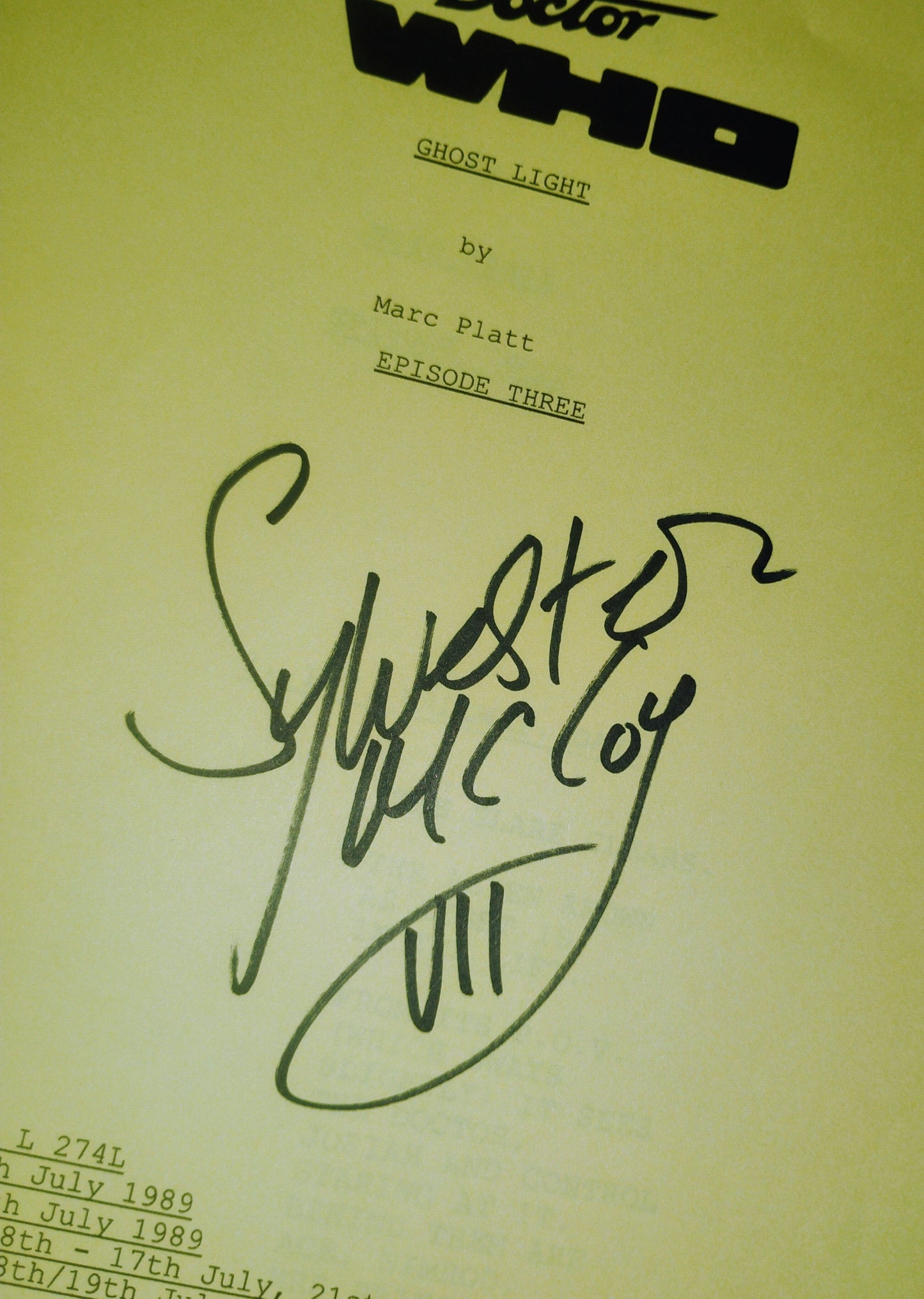 Sylvester McCoy Hand Signed Autograph Doctor Who Script COA