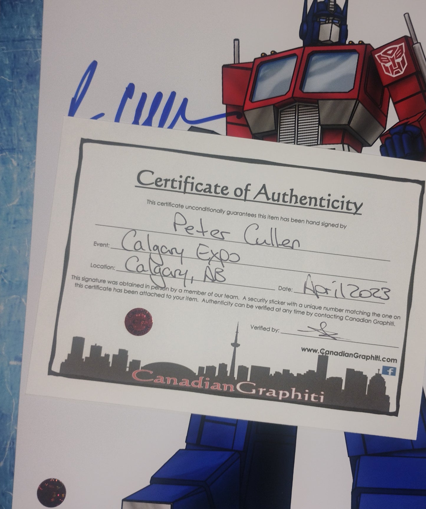 Peter Cullen Hand Signed Autograph 8x10 Photo COA Optimus Prime