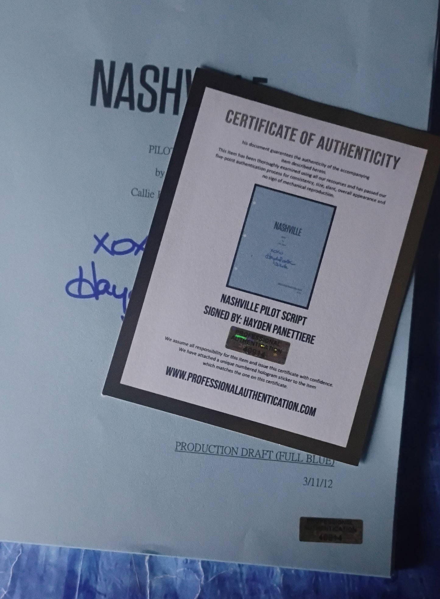 Hayden Panettiere Hand Signed Autograph Nashville Script COA