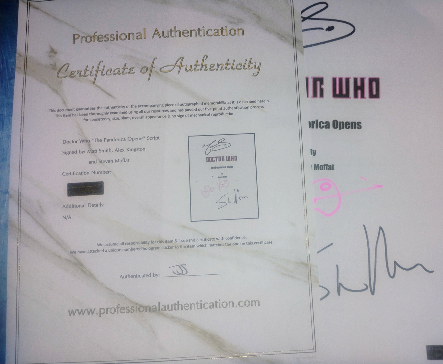 Doctor Who 3x Hand Signed Autograph Script COA Matt Smith