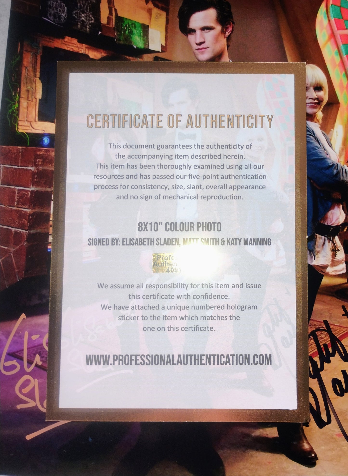 Matt Smith, Elisabeth Sladen & Katy Manning Hand Signed Autograph 8x10 Photo COA Doctor Who