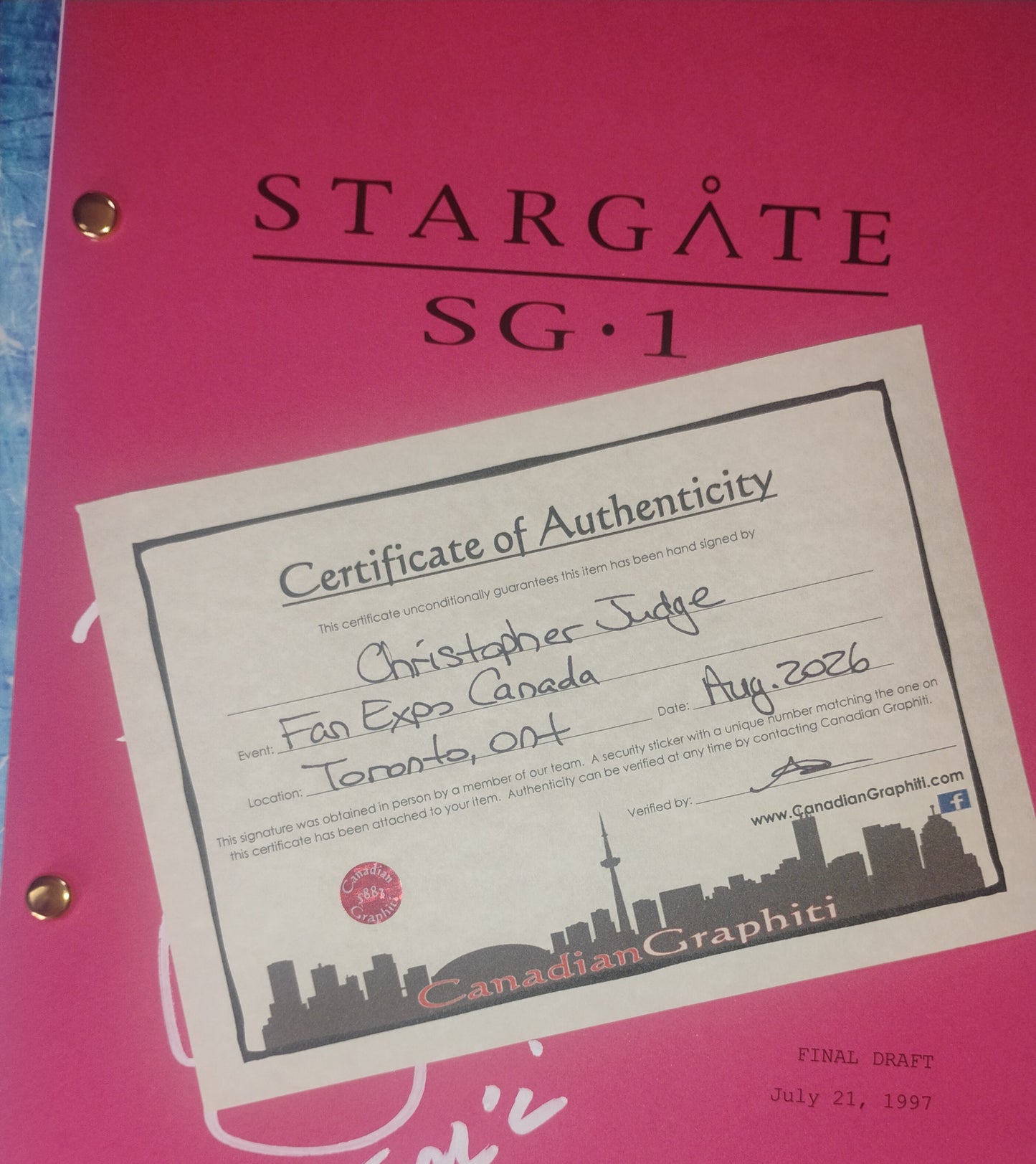 Christopher Judge Hand Signed Autograph Stargate Script OPix COA