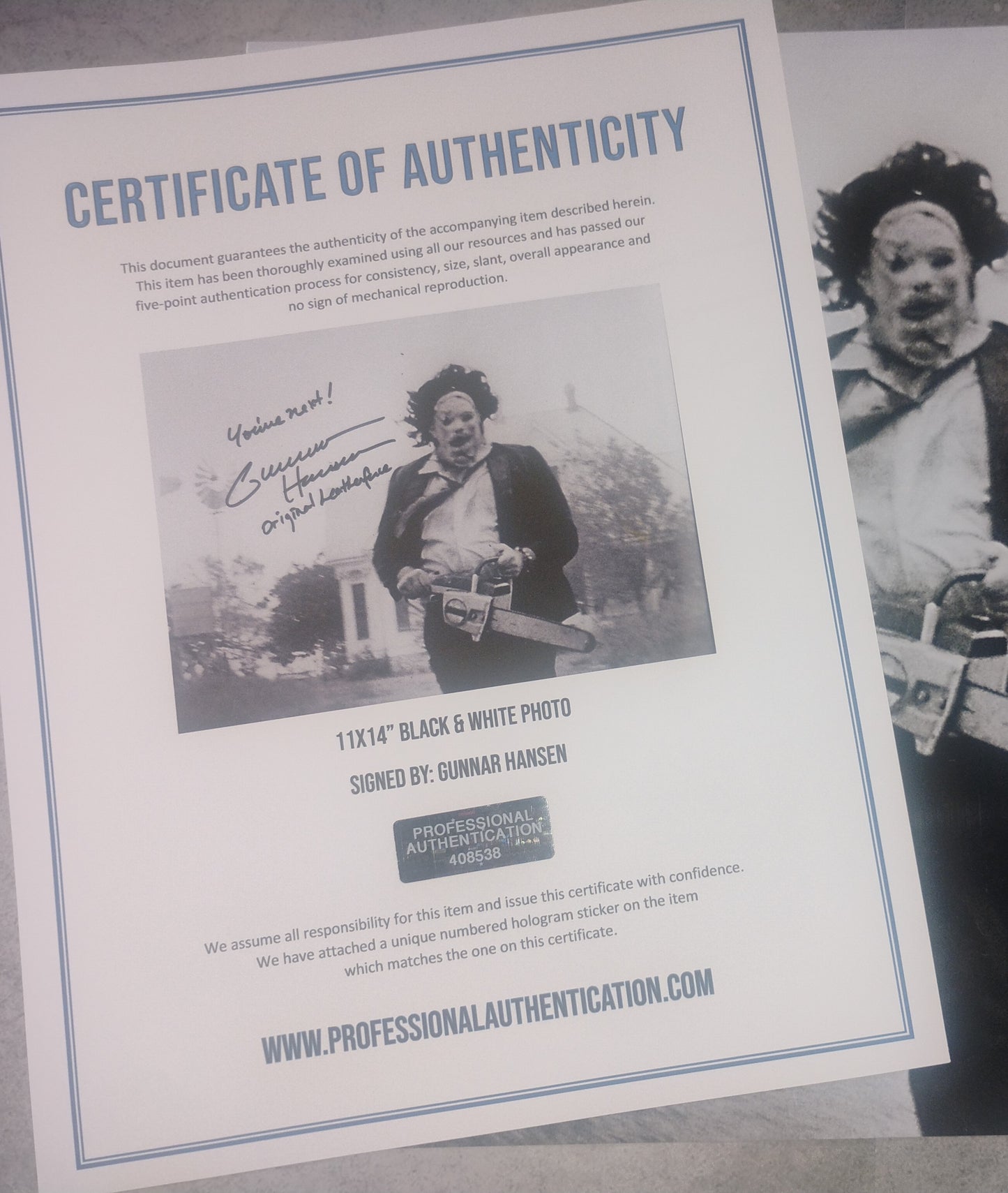 Gunnar Hansen Hand Signed Autograph 11x14 Photo COA Texas Chainsaw Massacre