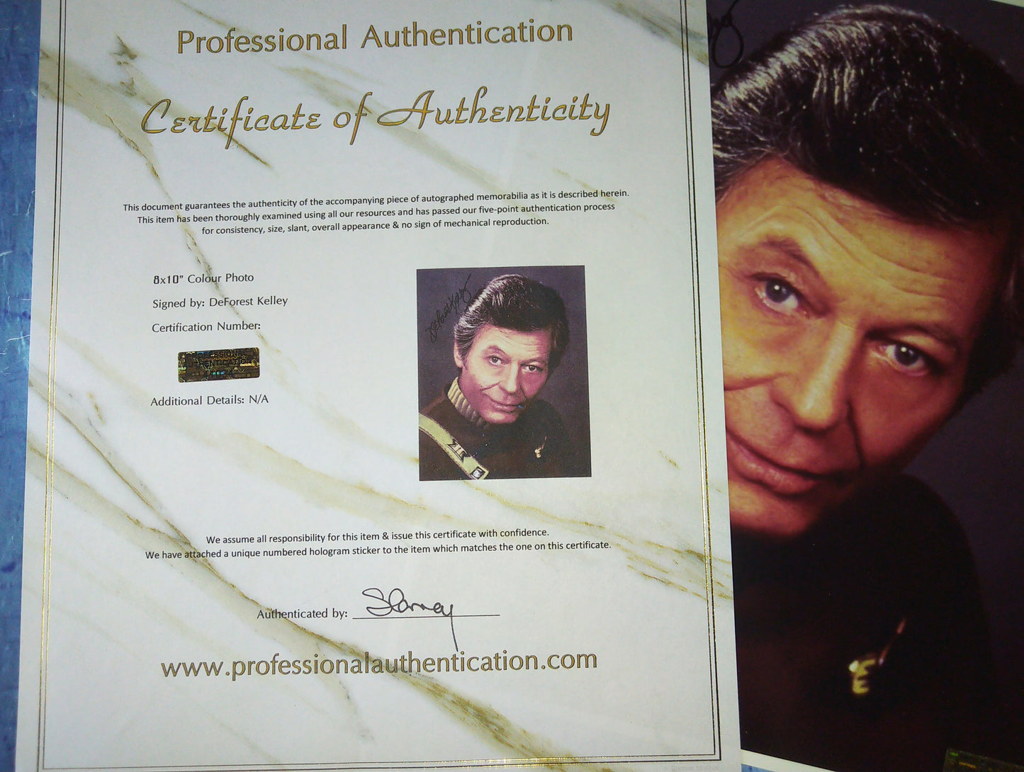 DeForest Kelley Hand Signed Autograph 8x10 Photo COA Star Trek