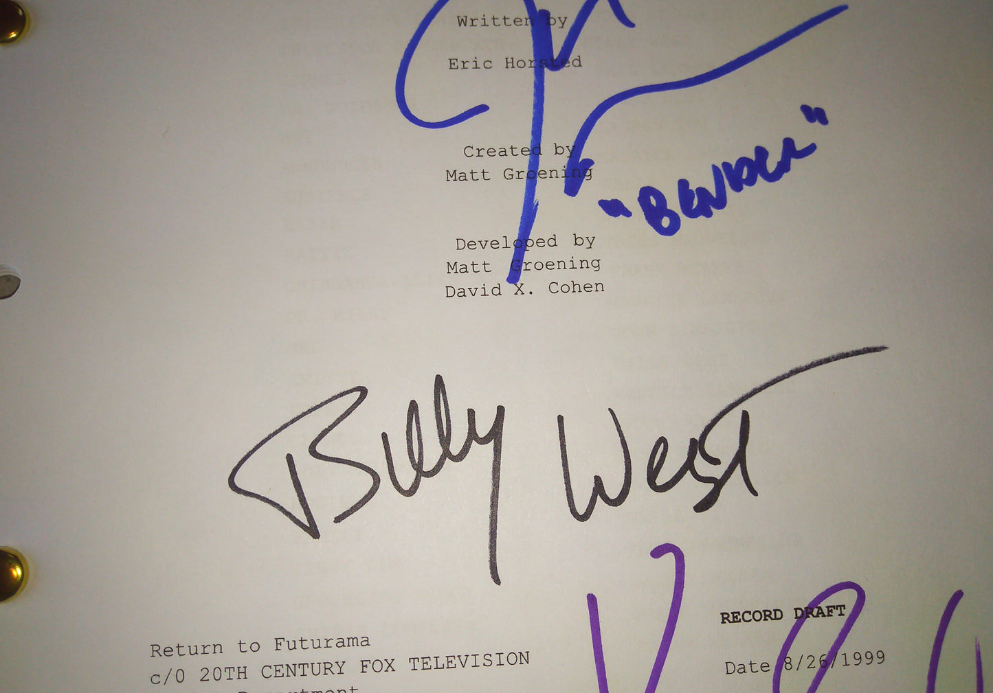 Futurama 4x Cast Hand Signed Autograph Script COA