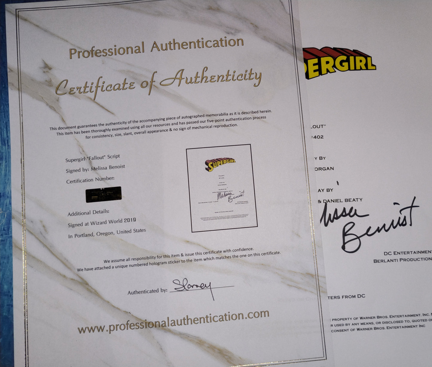 Melissa Benoist Hand Signed Autograph Supergirl Script COA