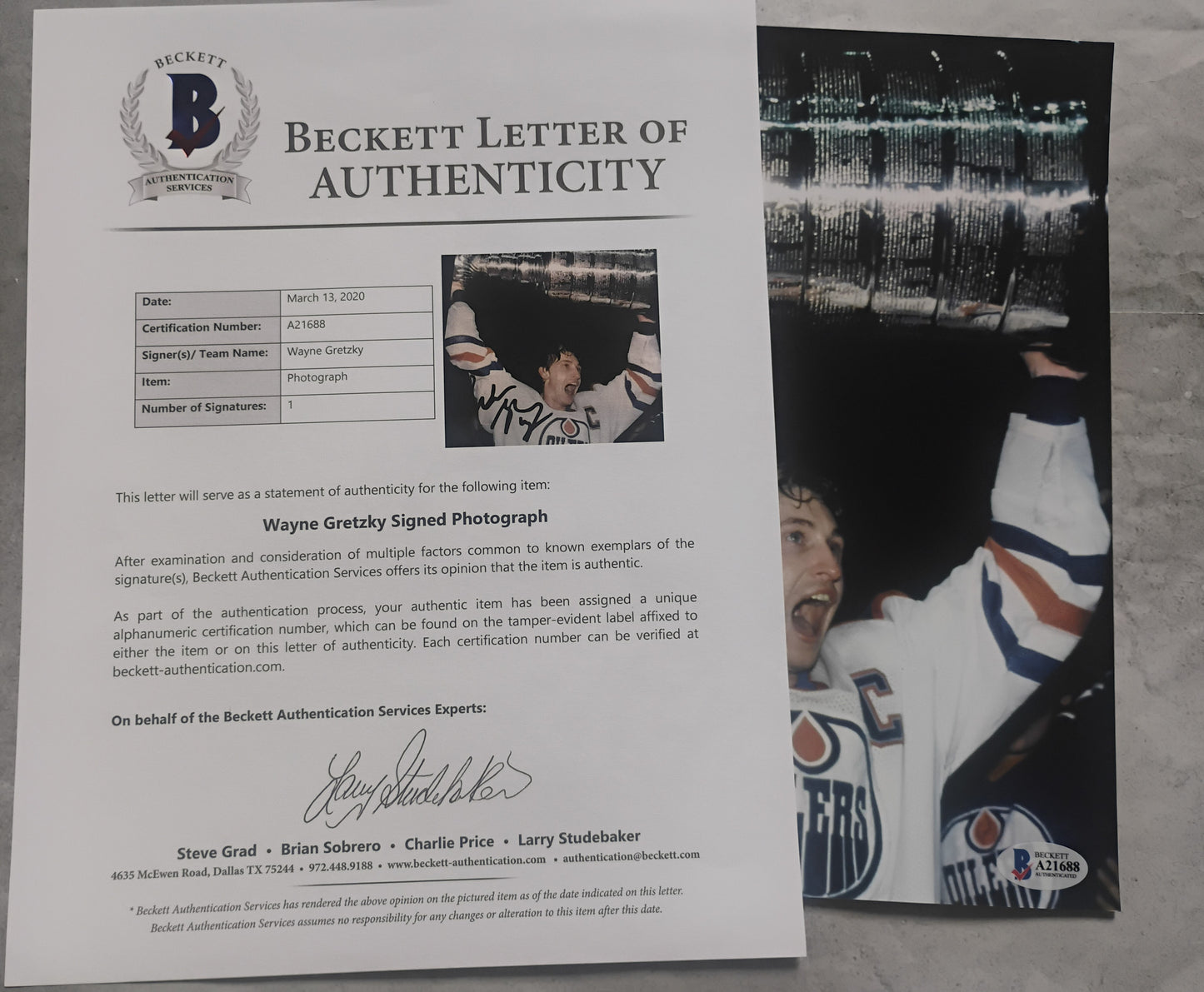 Wayne Gretzky Hand Signed Autograph Photo BAS COA Edmonton Oilers